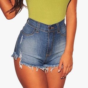 High Waist Stretch Denim Short Shorts